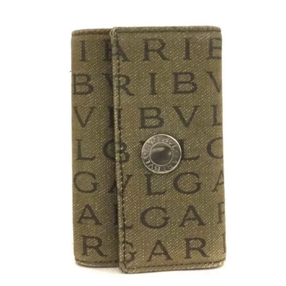 Guc BVLGARI (Italy) LogoMania Canvas 4 Ring Key Case Card Holder Wallet - Picture 5 of 6